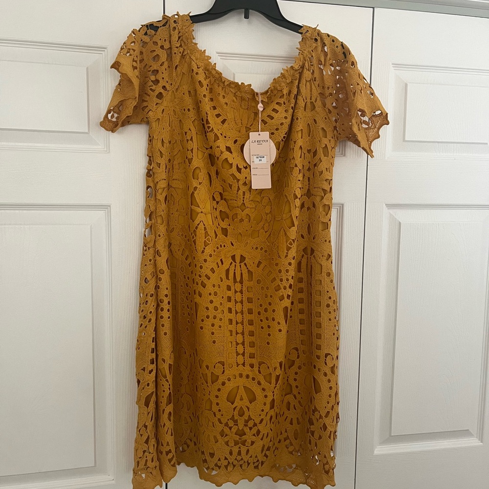 Elegant Mustard Lace Dress